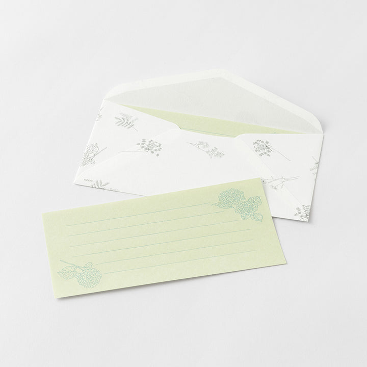 Midori Message Letter Set with Envelope Floral Washi Paper - Green