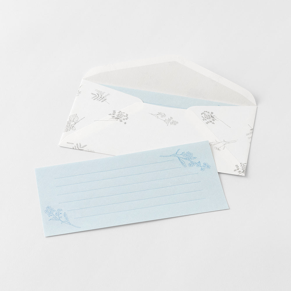 Midori Message Letter Set with Envelope Floral Washi Paper - Blue