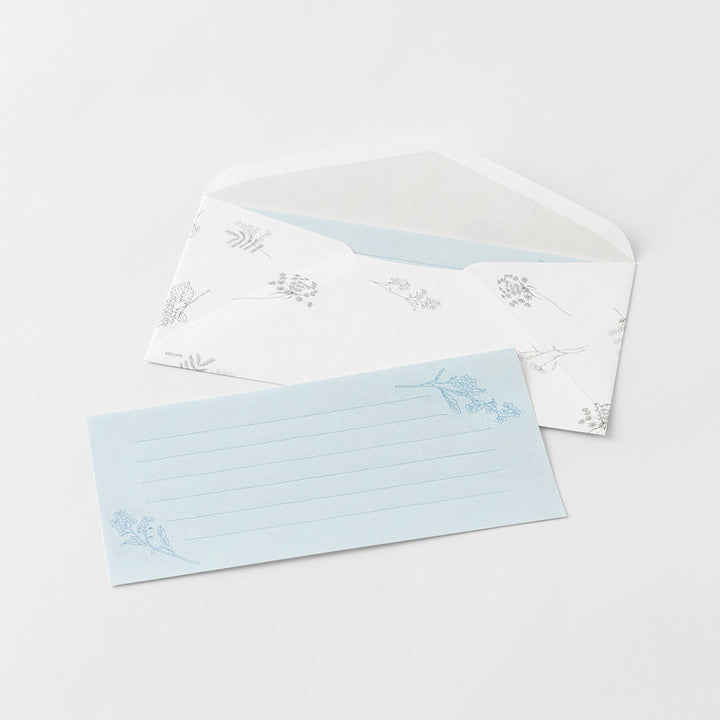Midori Message Letter Set with Envelope Floral Washi Paper - Blue