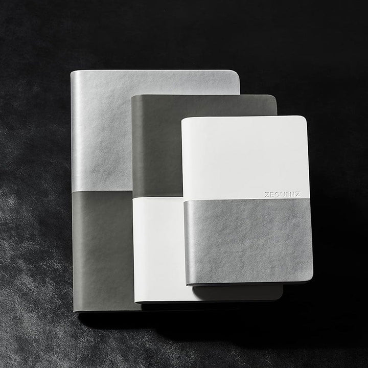 Zequenz A5 &amp; A6 Size Notebook Set Pack of 2 Squared &amp; Blank Acid Free Paper 400 Pages Each Book 70GSM 360 Degree Flexibility 100% Handmade Basic Plus Series Silver Grey Book