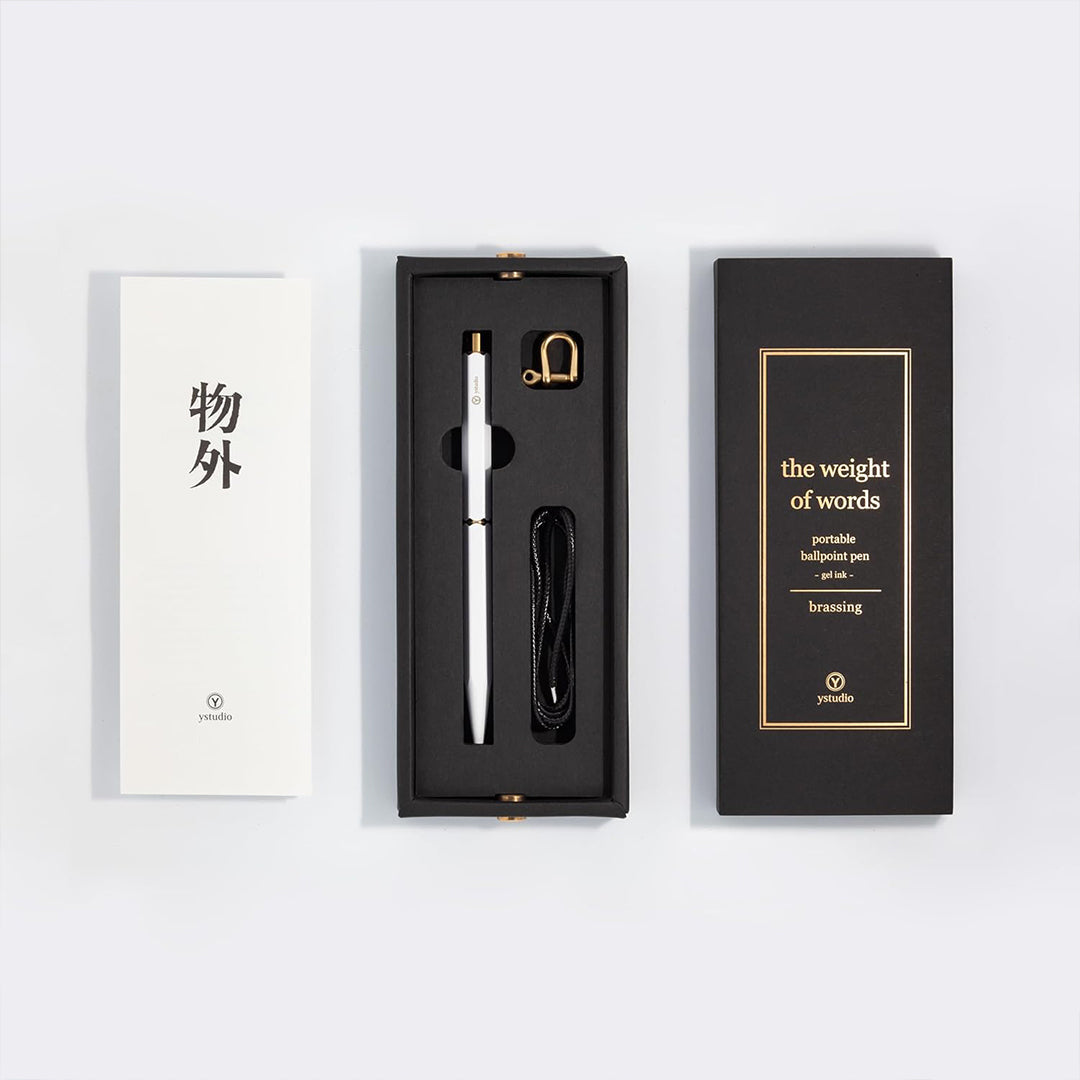 Ystudio Classic Revolve Portable Ballpoint Pen Brass (White finish)