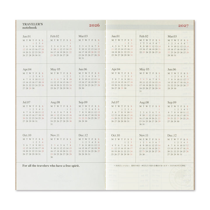 Traveler's Company Notebook Refill 2026 Weekly + Memo Second Half - A5-