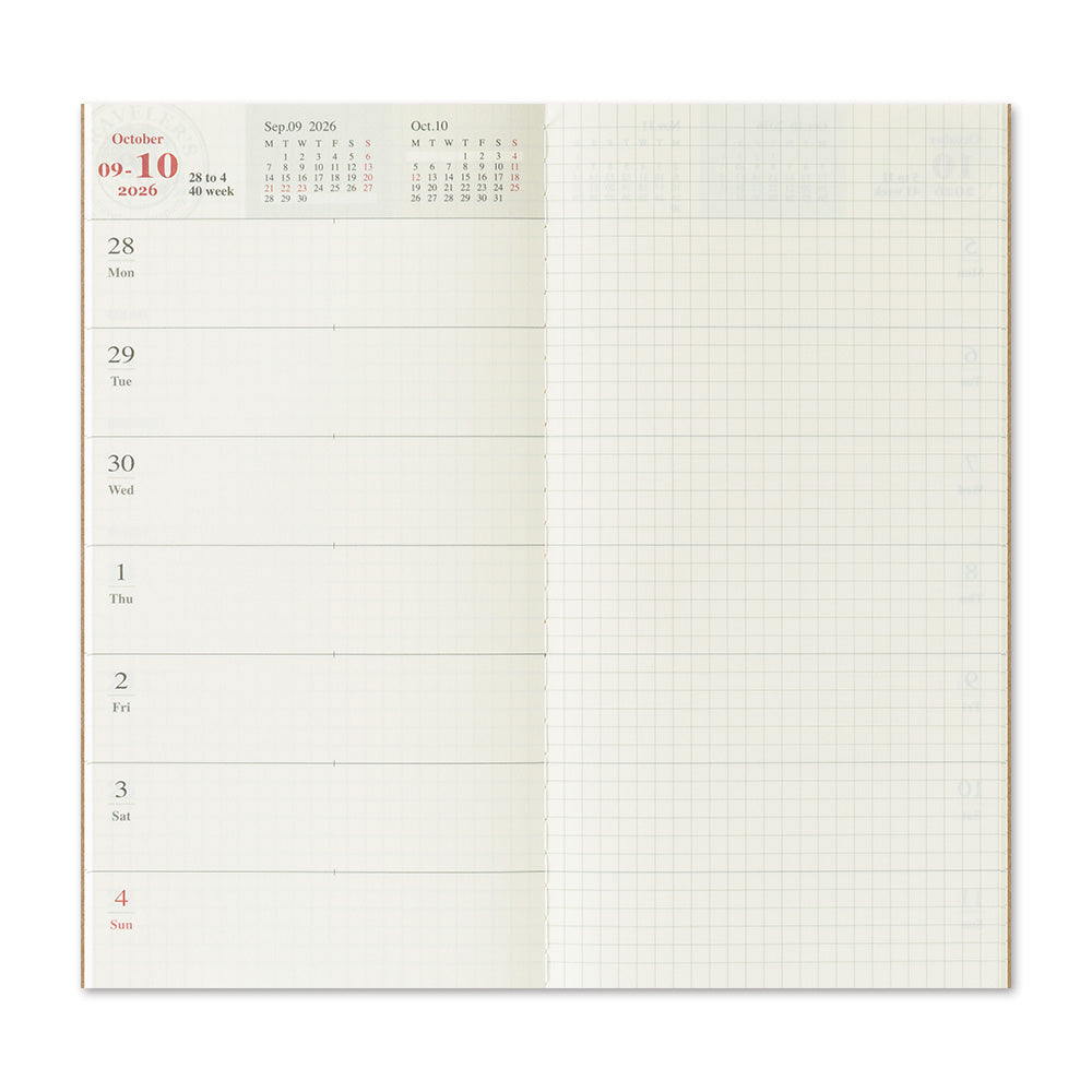 Traveler's Company Notebook Refill 2026 Weekly + Memo Second Half - A5-