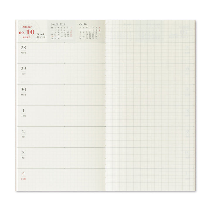 Traveler's Company Notebook Refill 2026 Weekly + Memo Second Half - A5-