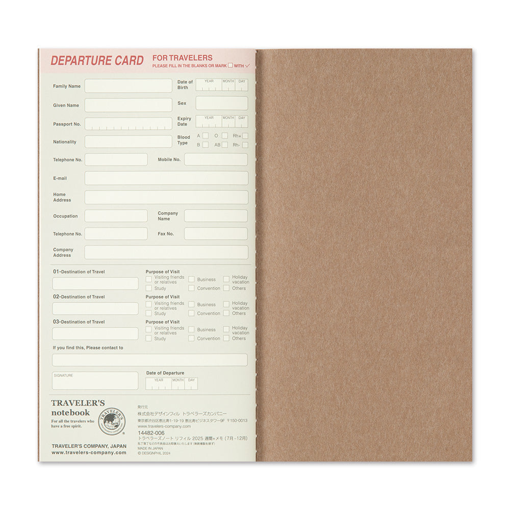 Traveler's Company Notebook Refill 2026 Weekly + Memo Second Half - A5-