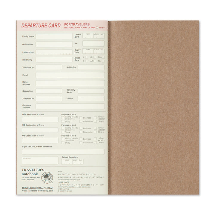 Traveler's Company Notebook Refill 2026 Weekly + Memo Second Half - A5-