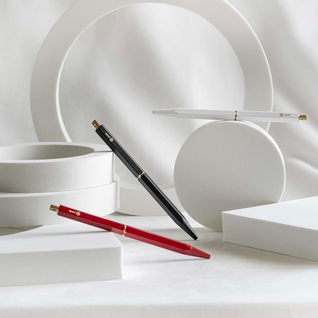 Ystudio Classic Revolve Portable Ballpoint Pen Brass (White finish)