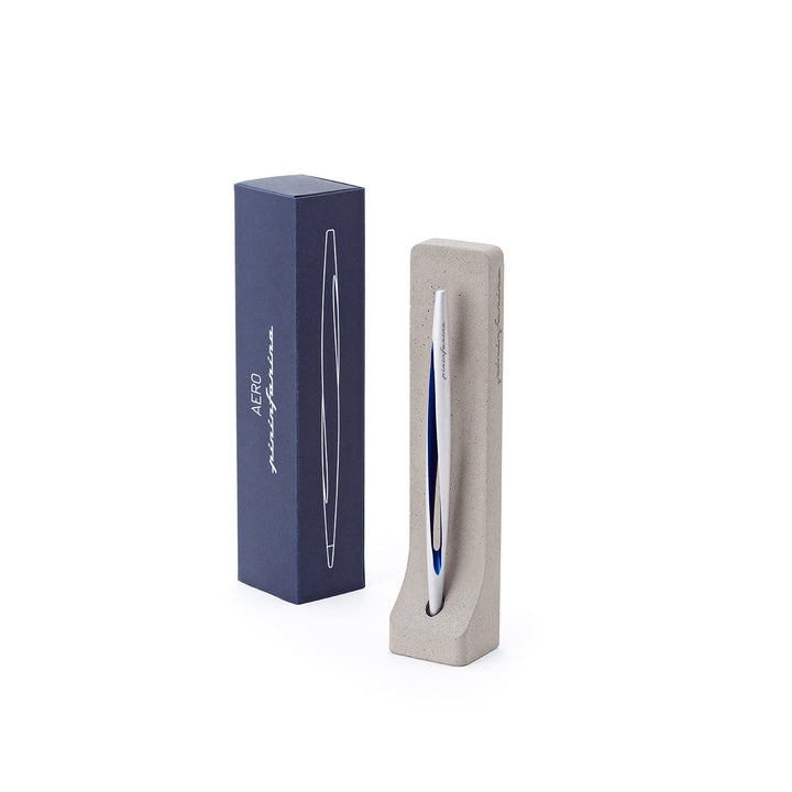 Pininfarina | Aero Blue Pencil | Ethergraf® metal alloy tip  | Raw Concrete Desk Stand