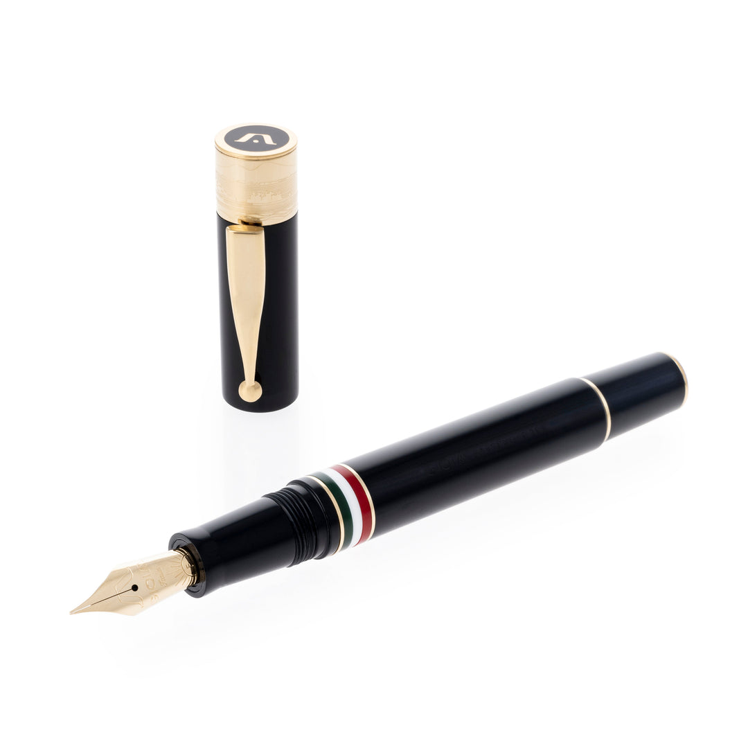 Gioia | Fountain Pen &amp; Rollerball Pen | Partenope | Black | Gold Trims