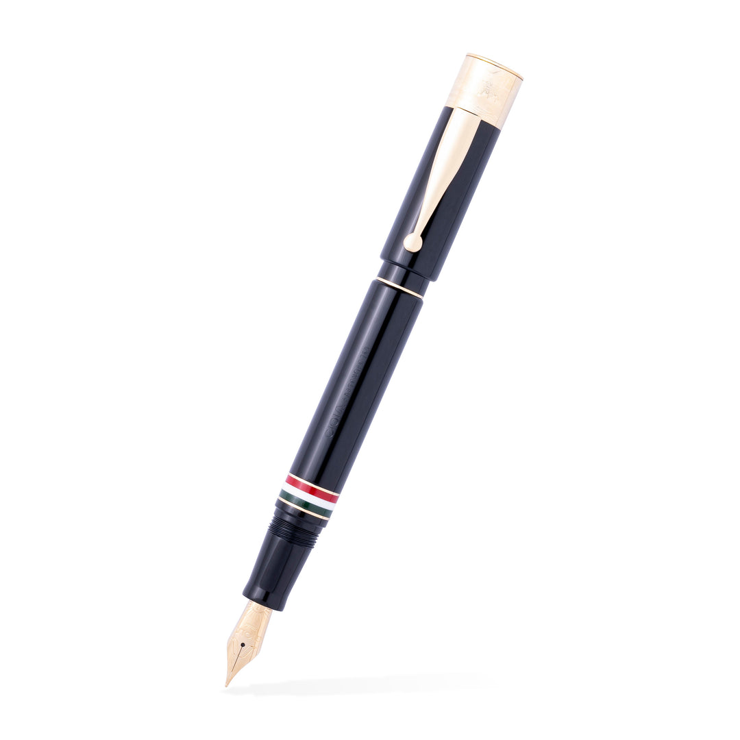 Gioia | Fountain Pen &amp; Rollerball Pen | Partenope | Black | Gold Trims
