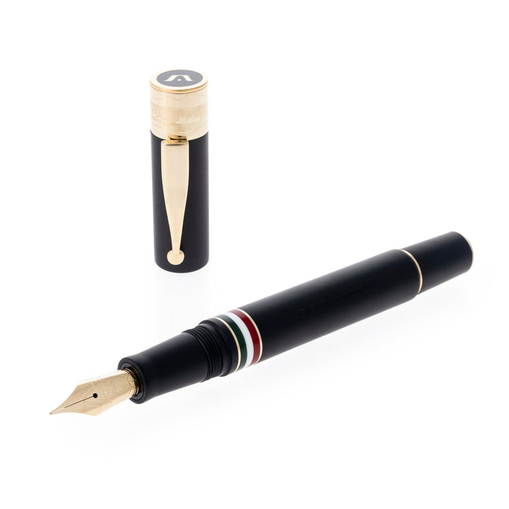 Gioia | Fountain Pen &amp; Rollerball Pen | Partenope | Black Sand | Gold Trims