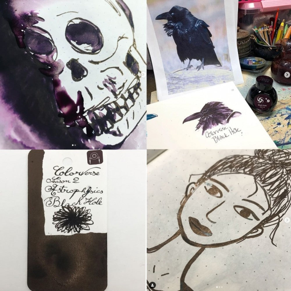 Colorverse | Astrophysics Series | Season 2 | Fountain Pen Ink | Black Hole | Black | 65ml and 15ml | 2 Bottle Set - Aarcaai