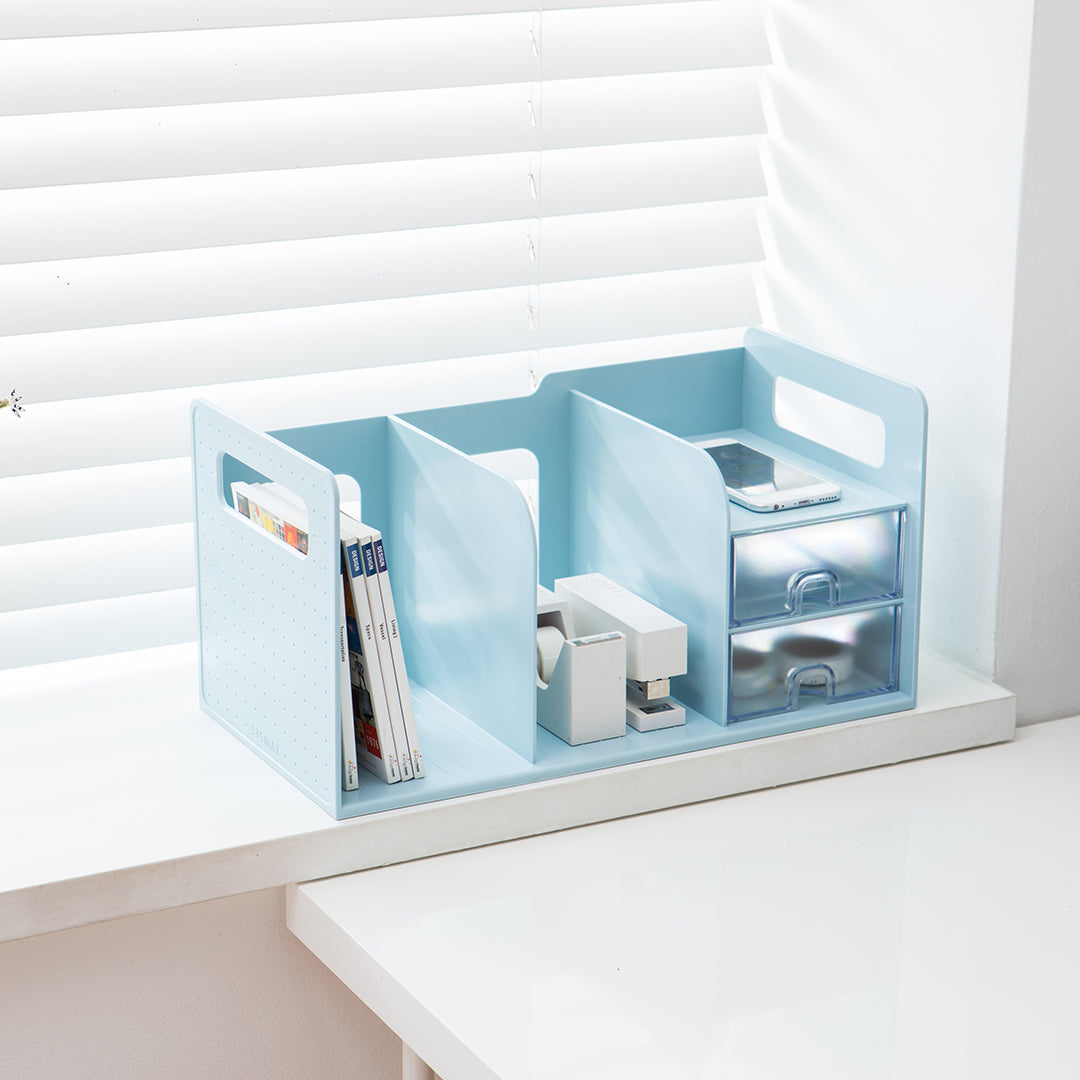 Sysmax | Book Rack With 2 Drawers | 2 Bookshelf |Organiser |Grey