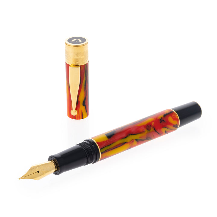 Gioia | Fountain Pen &amp; Rollerball Pen | Partenope | Fiamma Flame | Gold Trims