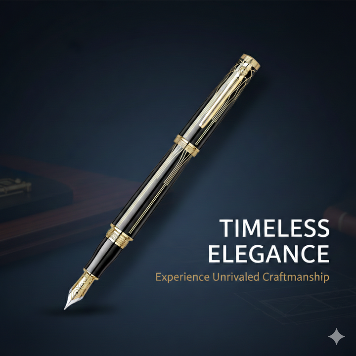 Scrikss Heritage Fountain Pen Medium Nib - Glossy Black GT