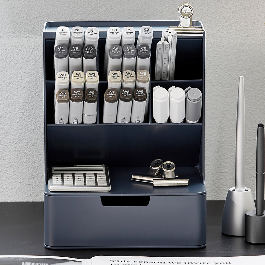 Sysmax | Hive Desk Organizer with 6 Compartments |1 Drawer| White| For Office &amp; Home