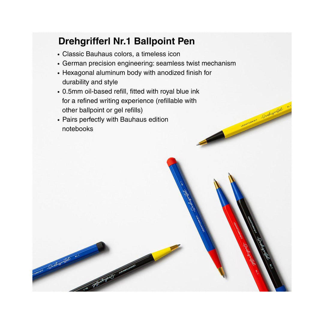 LEUCHTTURM1917 Ball Point Pen with Royal Blue Ink | Bauhaus Edition | Drehgriffel No. 1 | Black/Royal Blue | Twist Mechanism