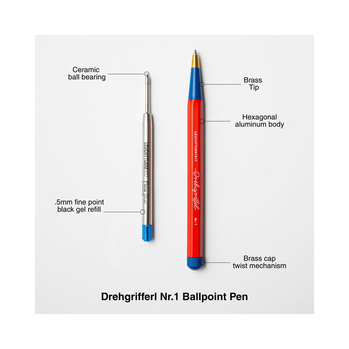 LEUCHTTURM1917 Ball Point Pen with Royal Blue Ink | Bauhaus Edition | Drehgriffel No. 1 | Royal Blue/Red | Twist Mechanism