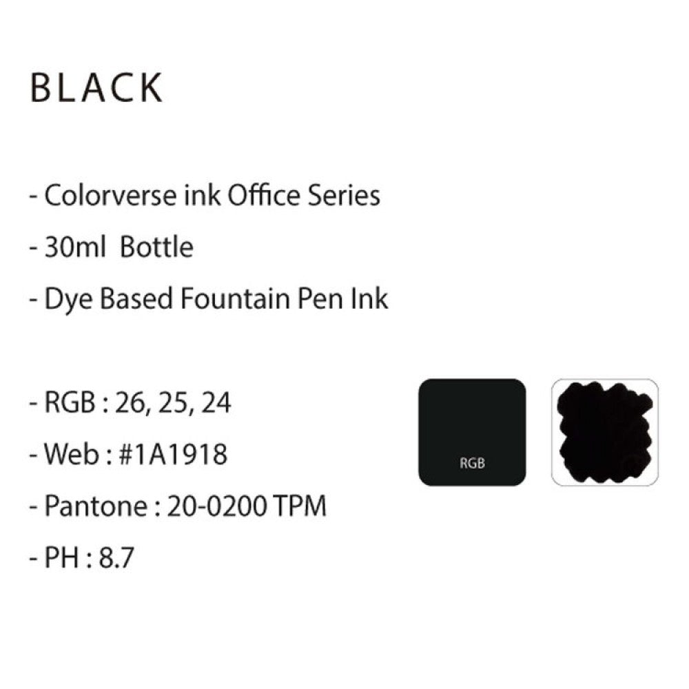 Colorverse | Office Series | Ink Bottle | Black | 30ml - Aarcaai
