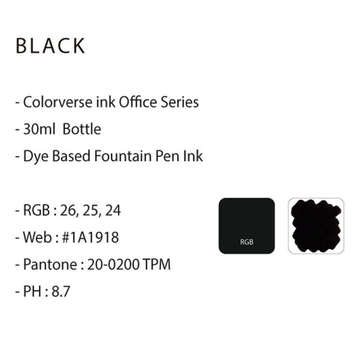 Colorverse | Office Series | Ink Bottle | Black | 30ml - Aarcaai