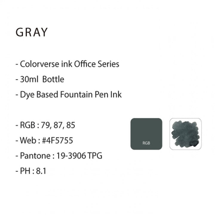 Colorverse | Office Series | Ink Bottle | Gray | 30ml - Aarcaai
