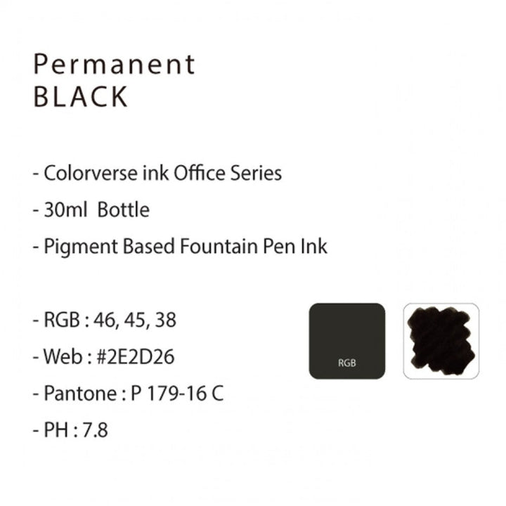 Colorverse | Office Series | Permanent Black | Fountain Pen Waterproof Ink | 30ml - Aarcaai