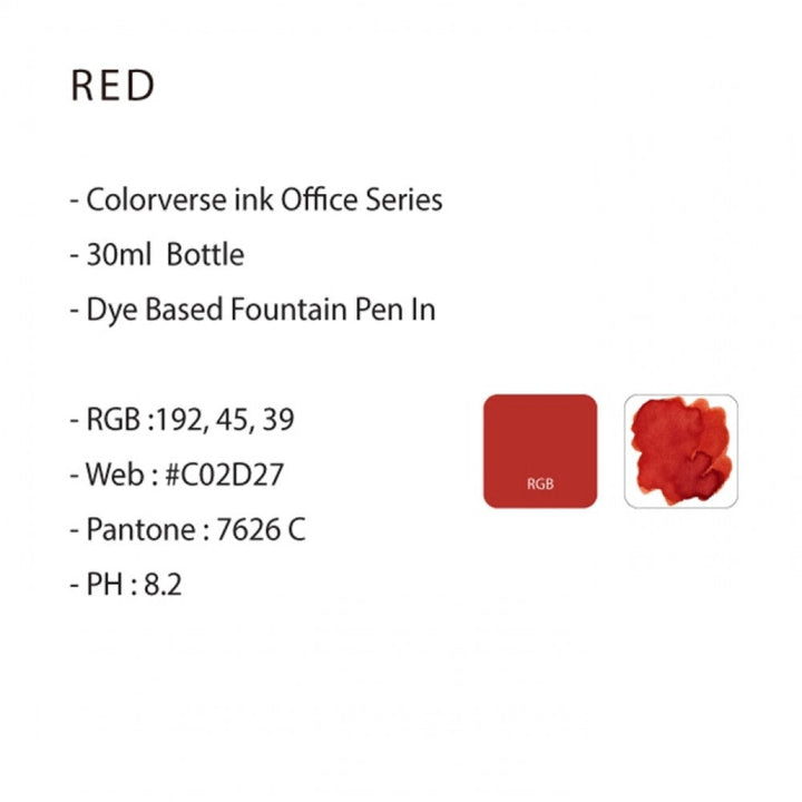 Colorverse | Office Series | Fountain Pen Ink | Red | 30ml - Aarcaai
