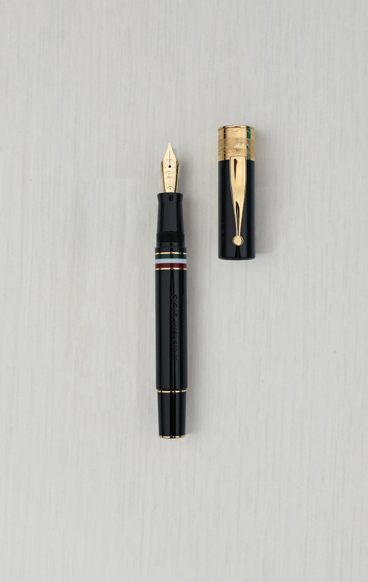 Gioia | Fountain Pen &amp; Rollerball Pen | Partenope | Black | Gold Trims