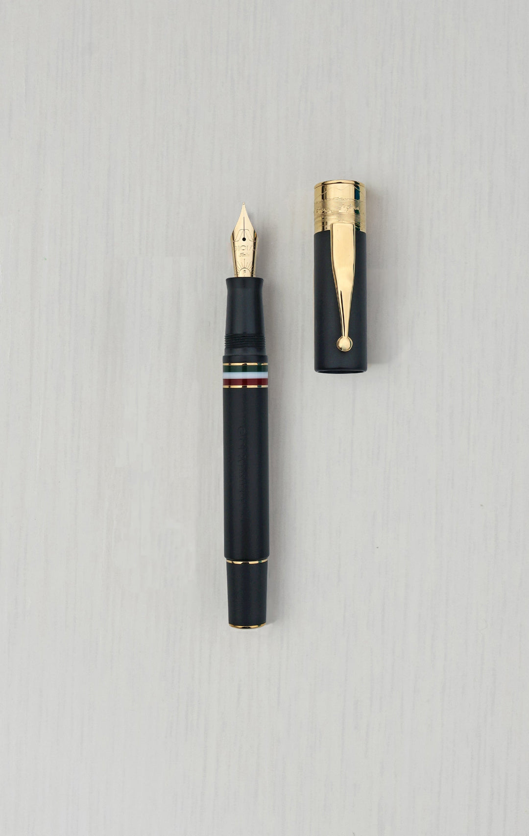Gioia | Fountain Pen &amp; Rollerball Pen | Partenope | Black Sand | Gold Trims