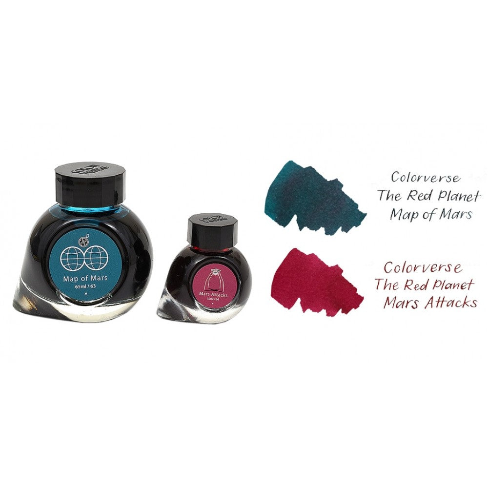 Colorverse Ink | The Red Planet | Map Of Mars | Turquoise &amp; Burgundy | 65ml &amp; 15ml | 2 Bottle Set - Aarcaai