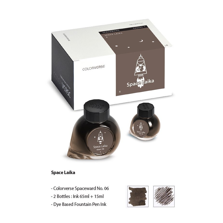Colorverse Fountain Pen Ink | Spaceward Series | Space Laika | Dark Brown | 65ml &amp; 15ml | 2 Bottle Set