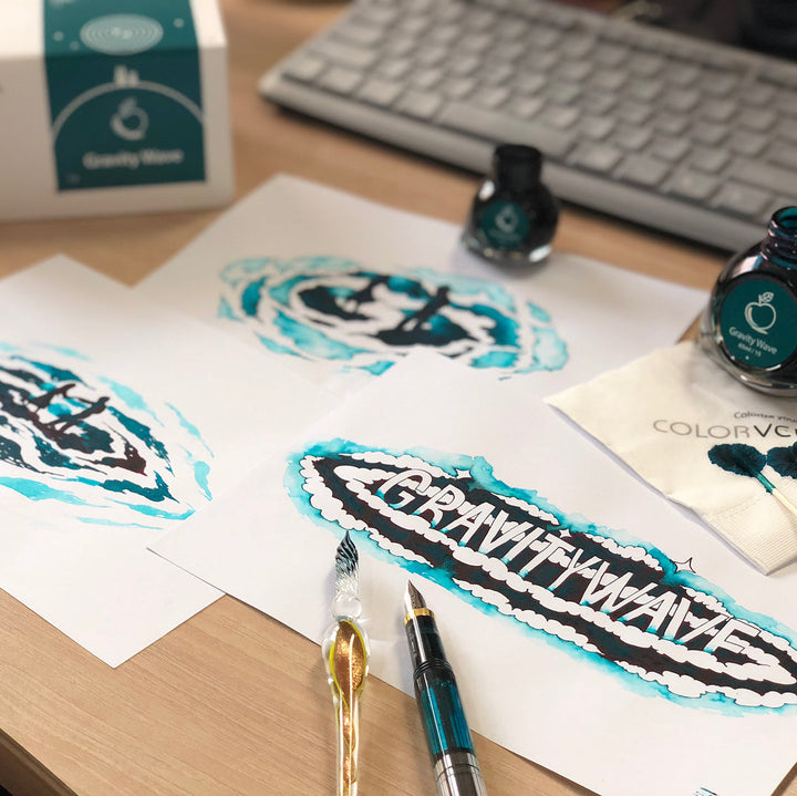 Colorverse | Astrophysics Series | Season 2 | Fountain Pen Ink | Gravity Wave | Turquoise | 65ml and 15ml | 2 Bottle Set