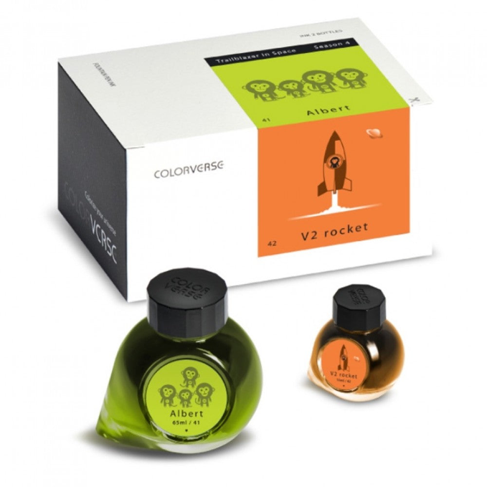 Colorverse Ink | Trailblazer In Space | Albert Light Green &amp; V2 Rocket Orange | 65ml &amp; 15ml | 2 Bottle Set - Aarcaai