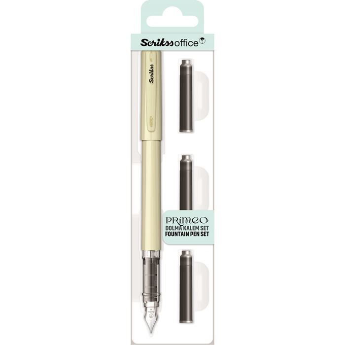 Scrikss Primeo Medium Nib Fountain Pen | 3 Cartridges Included | Stainless Steel Nib &amp; ABS Body | Kiwi Green | in Blister Pack