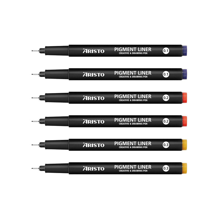 Aristo | Pigment Liner | 0.1,0.2,0.3mm | Set of 6 Pens