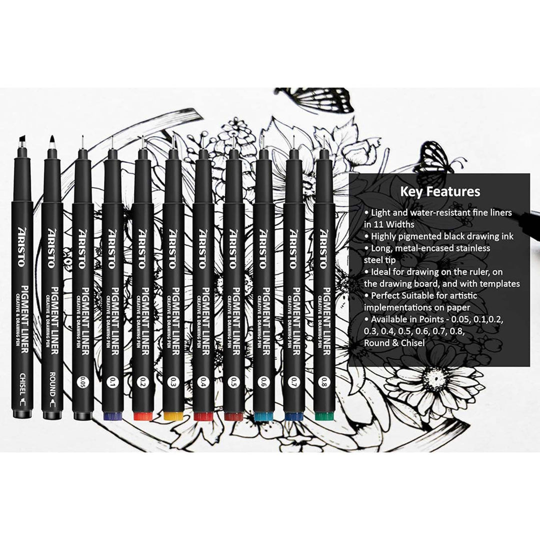 Aristo | Pigment Liner | Round Tip | Set of 6 Pens