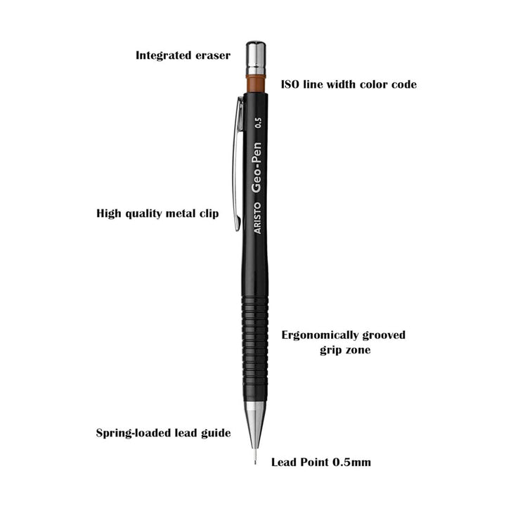 Aristo MG1 Technical Drawing Pen Set (0.1mm, 0.2mm, 0.3mm) with 0.5mm Geo-Pen