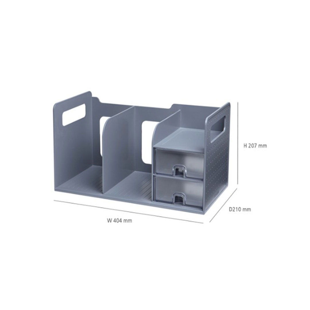 Sysmax | Book Rack With 2 Drawers | 2 Bookshelf |Organiser |Grey
