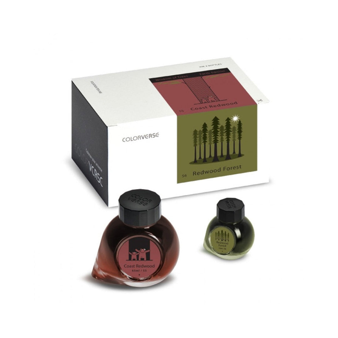 Colorverse | Earth Edition | Coast Redwood (Brown) - Redwood Forest (Dark Green) | Fountain Pen Ink | 65ml and 15ml | 2 Bottle Set
