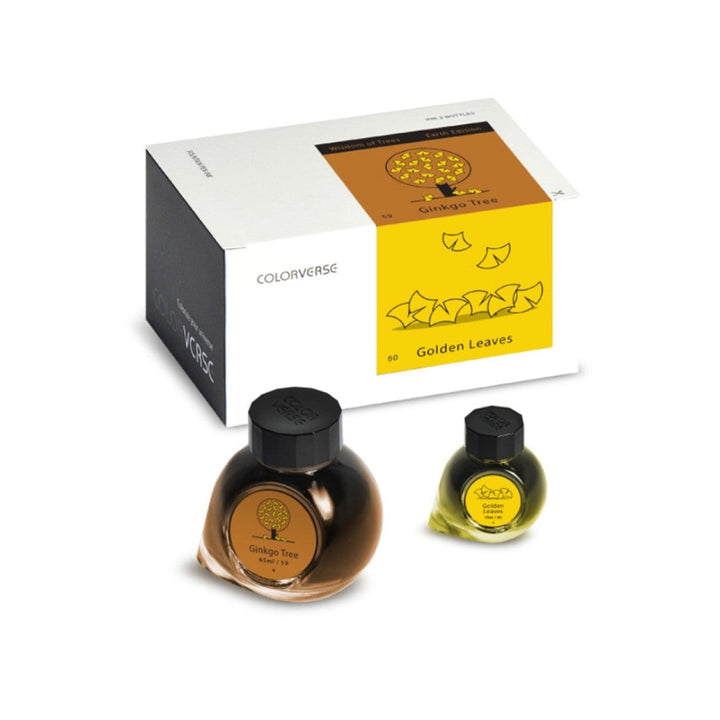 Colorverse | Earth Edition | Ginkgo Tree Light Brown | Golden Leaves Yellow | Fountain Pen Ink | 65ml and 15ml | 2 Bottle Set