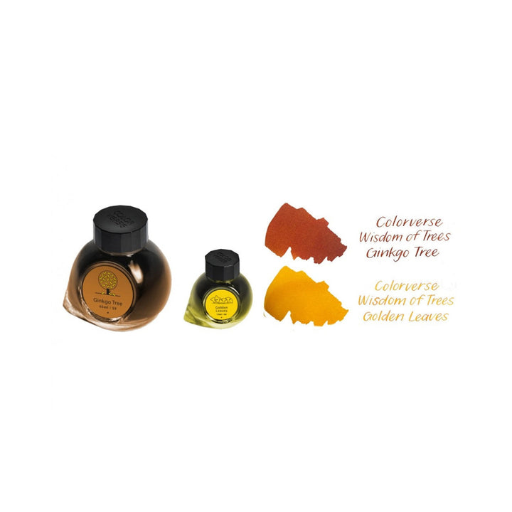 Colorverse | Earth Edition | Ginkgo Tree Light Brown | Golden Leaves Yellow | Fountain Pen Ink | 65ml and 15ml | 2 Bottle Set