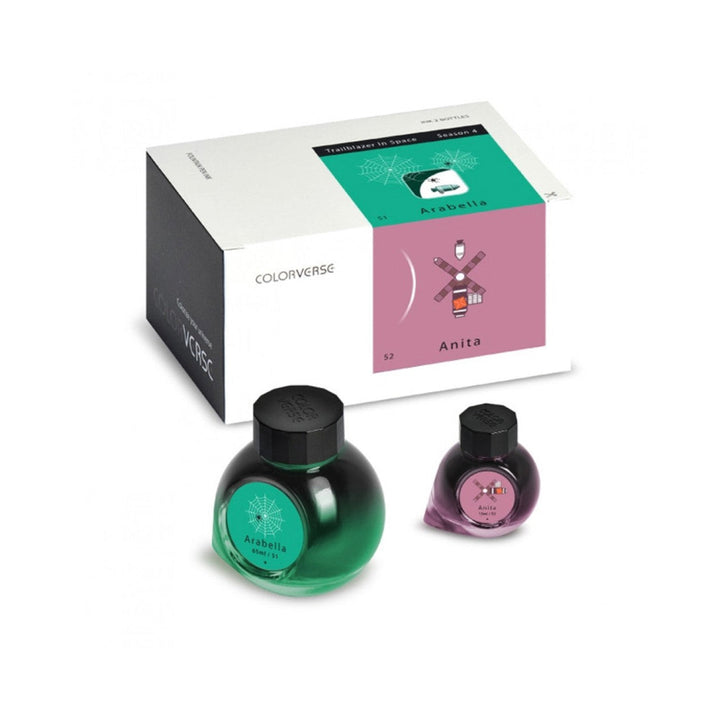 Colorverse  Fountain Pen Ink | Trailblazer In Space | Arabella Green &amp; Anita Pink | 65ml &amp; 15ml | 2 Bottle Set