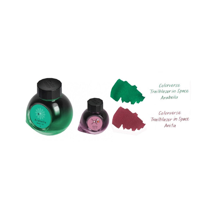 Colorverse  Fountain Pen Ink | Trailblazer In Space | Arabella Green &amp; Anita Pink | 65ml &amp; 15ml | 2 Bottle Set