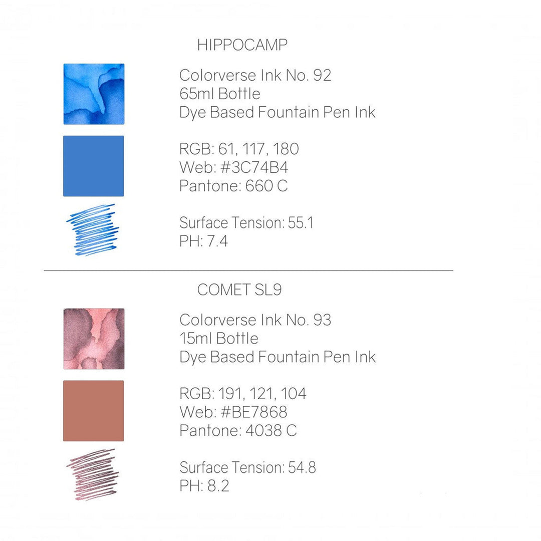 Colorverse Season 7 | Blue | Fountain Pen Ink Bottled | Eye On The Universe | Hippocamp &amp; Comet SL9 Ink Set