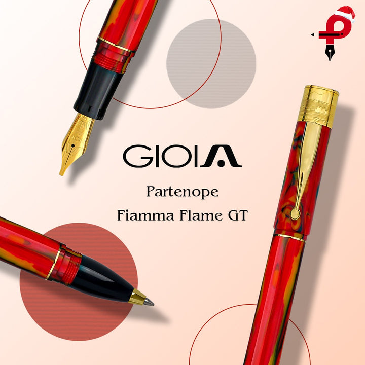 Gioia | Fountain Pen &amp; Rollerball Pen | Partenope | Fiamma Flame | Gold Trims
