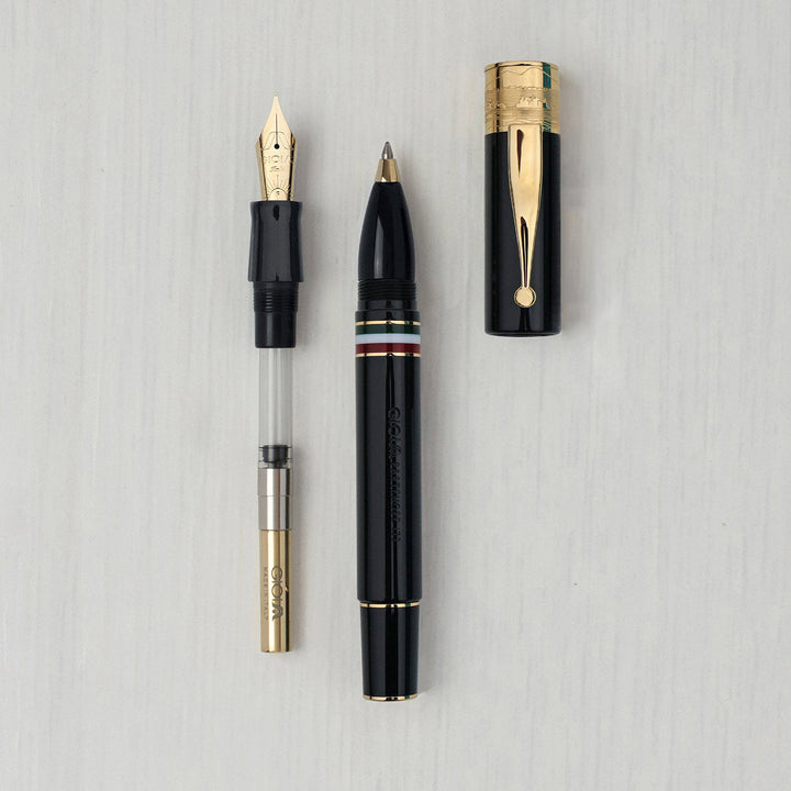 Gioia | Fountain Pen &amp; Rollerball Pen | Partenope | Black | Gold Trims