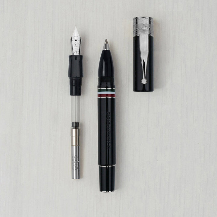 Gioia | Fountain Pen &amp; Rollerball Pen | Partenope | Black | Ruthenium Trims