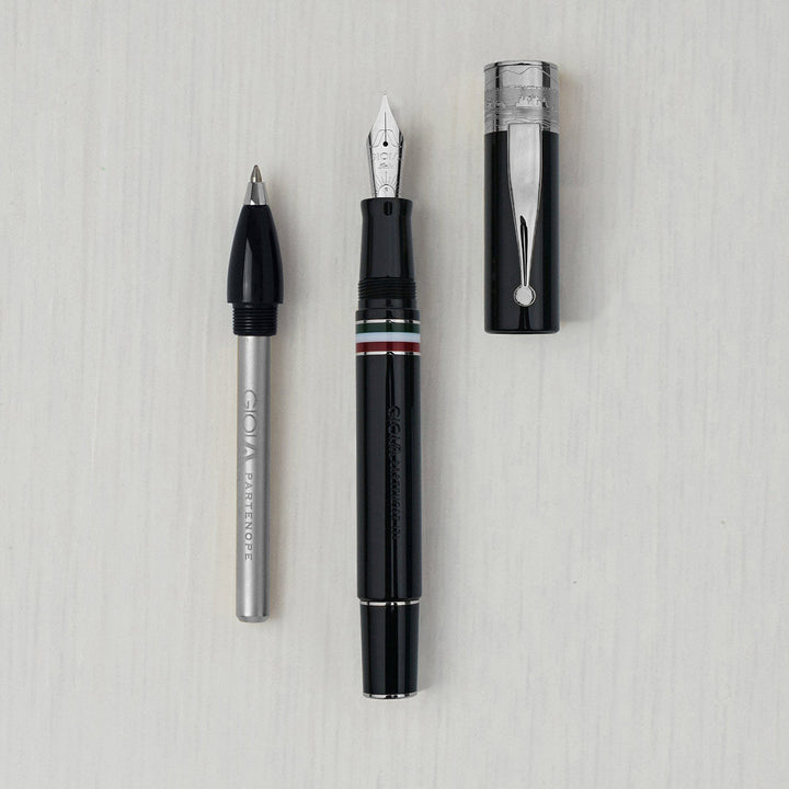 Gioia | Fountain Pen &amp; Rollerball Pen | Partenope | Black | Ruthenium Trims