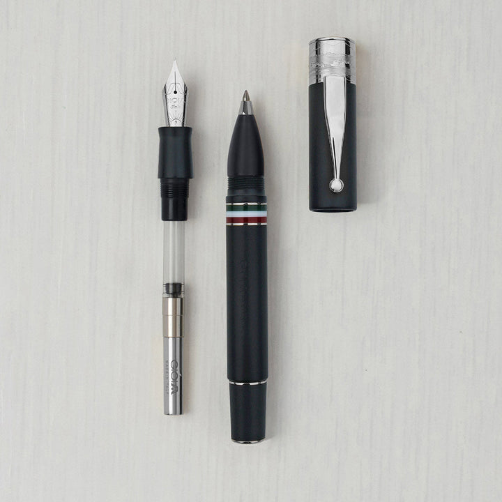 Gioia | Fountain Pen &amp; Rollerball Pen | Partenope | Black Sand | Silver Trims
