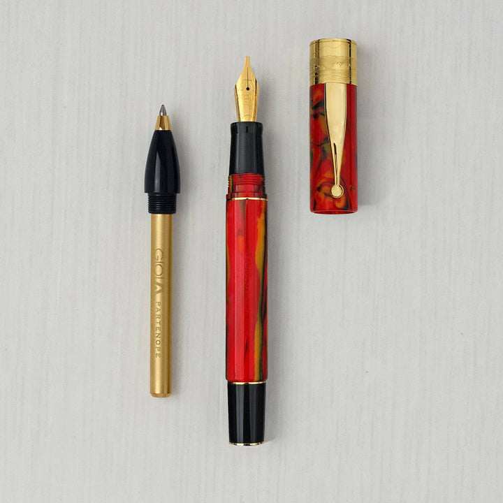 Gioia | Fountain Pen &amp; Rollerball Pen | Partenope | Fiamma Flame | Gold Trims